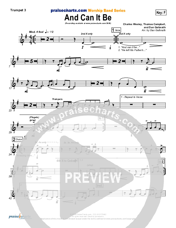 And Can It Be Trumpet 3 (PraiseCharts Band / Arr. Daniel Galbraith)