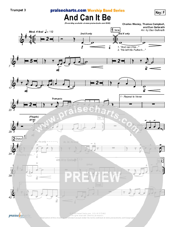 And Can It Be Trumpet 3 (PraiseCharts Band / Arr. Daniel Galbraith)