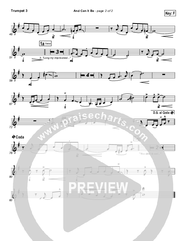 And Can It Be Trumpet 3 (PraiseCharts Band / Arr. Daniel Galbraith)