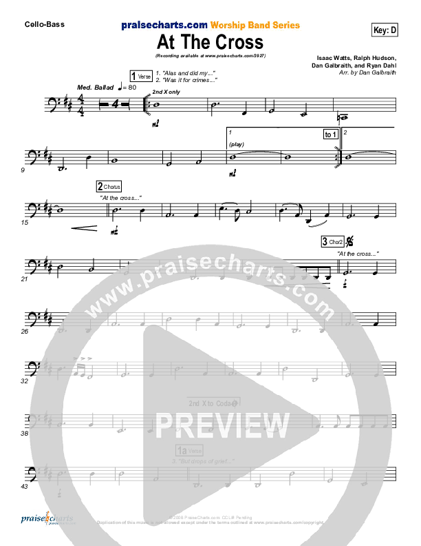 At The Cross Cello/Bass (PraiseCharts Band / Arr. Daniel Galbraith)