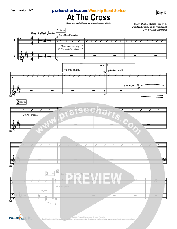At The Cross Percussion (PraiseCharts Band / Arr. Daniel Galbraith)