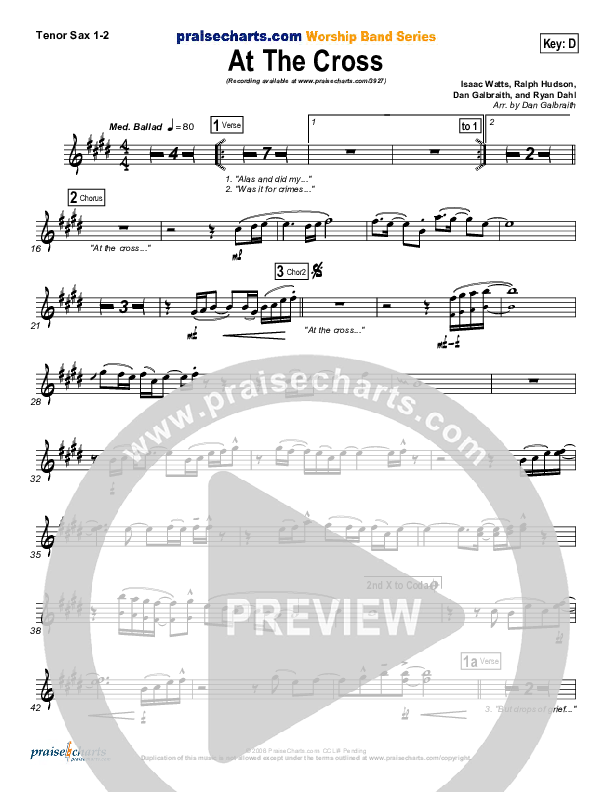 At The Cross Tenor Sax 1/2 (PraiseCharts Band / Arr. Daniel Galbraith)