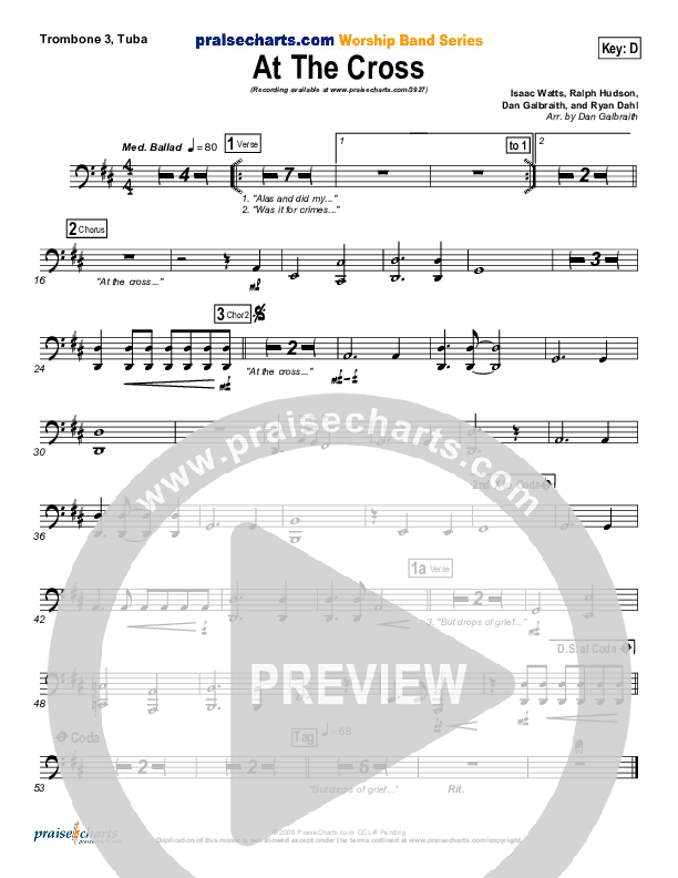 At The Cross Trombone 3/Tuba (PraiseCharts Band / Arr. Daniel Galbraith)