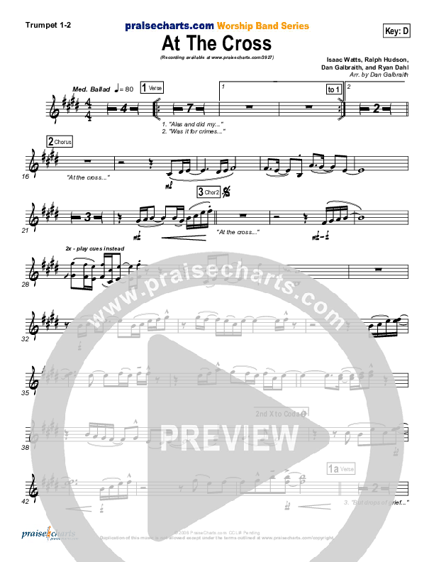 At The Cross Trumpet 1,2 (PraiseCharts Band / Arr. Daniel Galbraith)