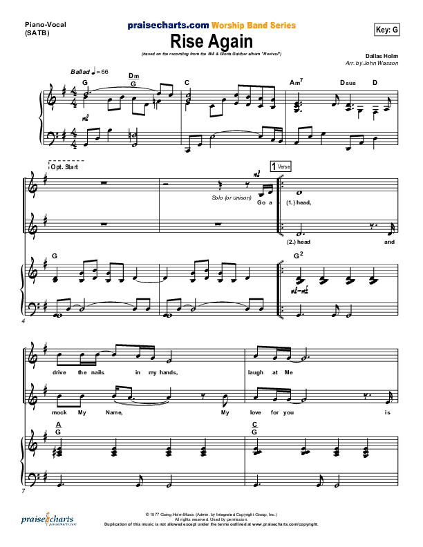 Rise Again Piano/Vocal (SATB) (Dallas Holm)