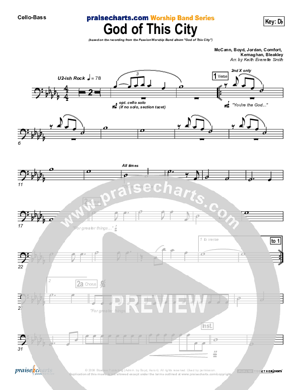 God Of This City Cello/Bass (Chris Tomlin / Passion)