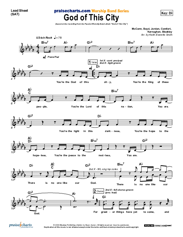 God Of This City Lead Sheet (SAT) (Chris Tomlin / Passion)