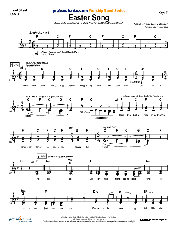 Easter Song Lead Sheet (SAT) (2nd Chapter Of Acts)