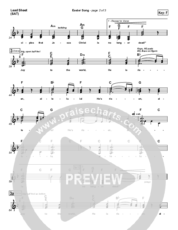 Easter Song Lead Sheet (SAT) (2nd Chapter Of Acts)