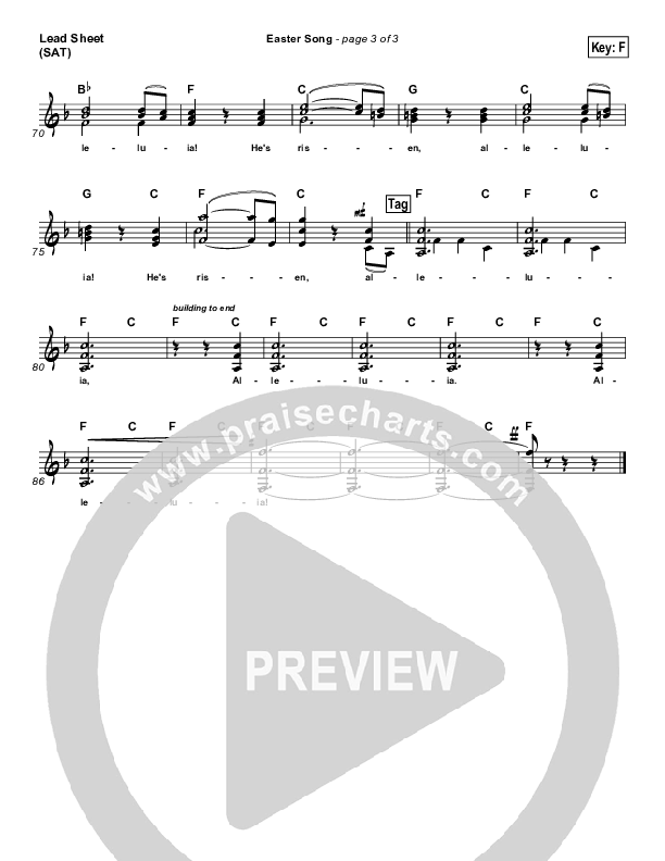 Easter Song Lead Sheet (SAT) (2nd Chapter Of Acts)