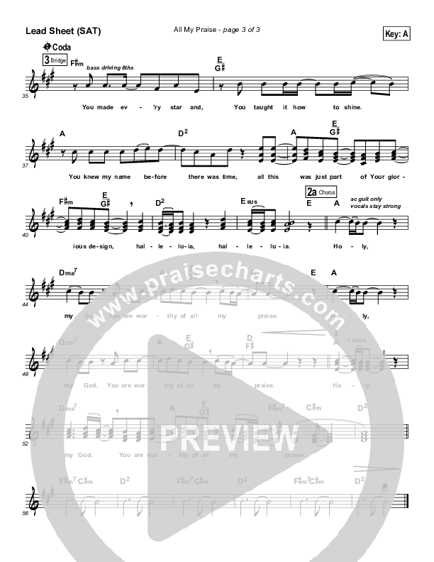 All My Praise Lead Sheet (Selah)