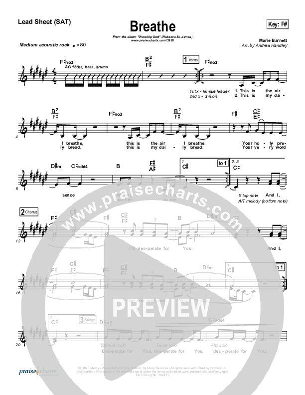 Breathe / Yearn Lead Sheet (Rebecca St. James)