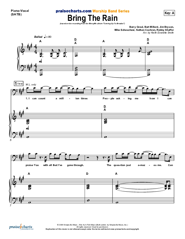 Bring The Rain Piano/Vocal (SATB) (MercyMe)