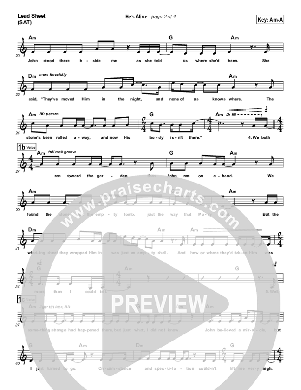 He's Alive Lead Sheet (Don Francisco)