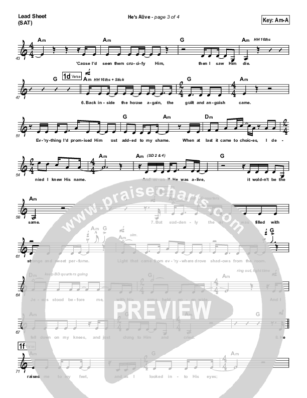 He's Alive Lead Sheet (Don Francisco)