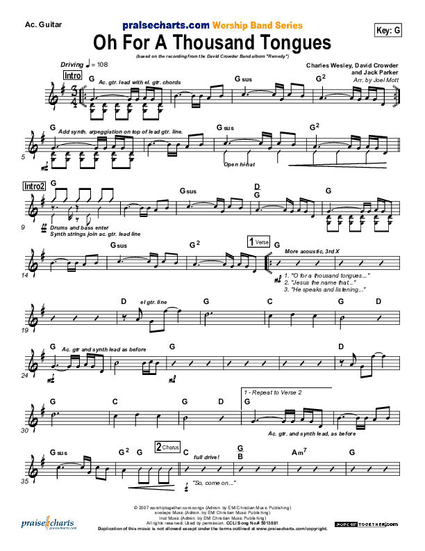 O For A Thousand Tongues To Sing Acoustic Guitar (David Crowder)