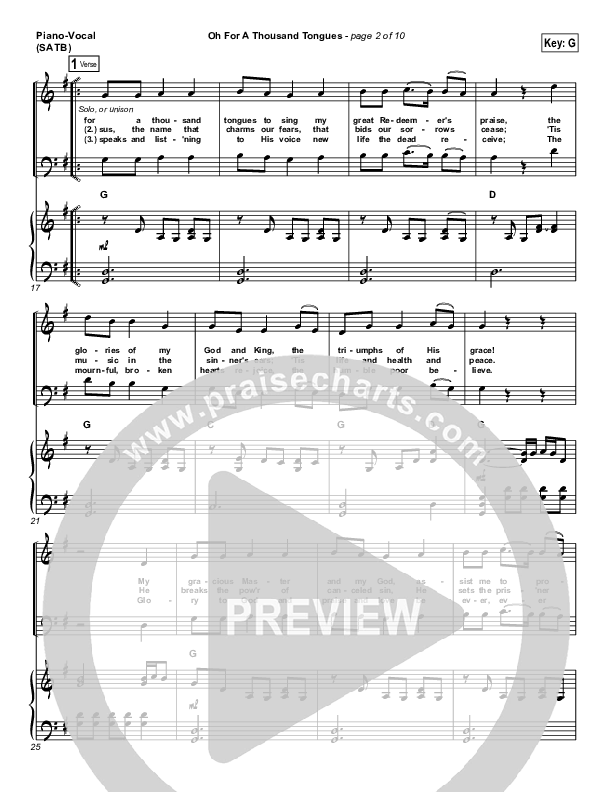 O For A Thousand Tongues To Sing Piano/Vocal (SATB) (David Crowder)