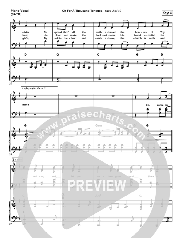 O For A Thousand Tongues To Sing Piano/Vocal (SATB) (David Crowder)