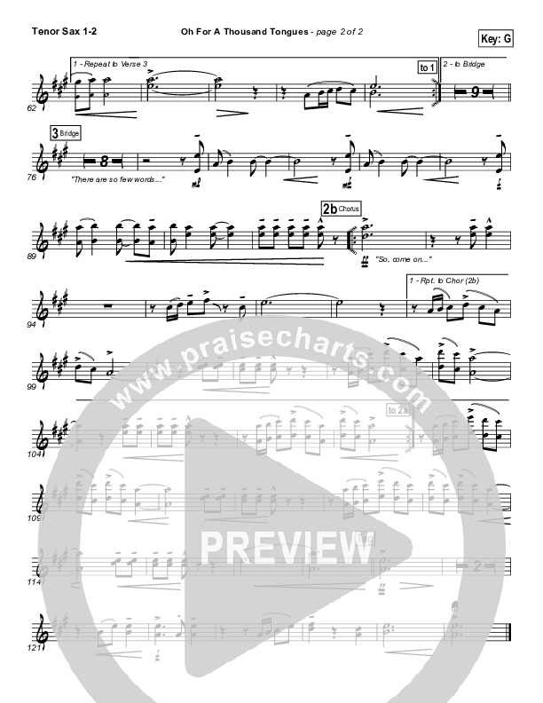 O For A Thousand Tongues To Sing Tenor Sax 1/2 (David Crowder)