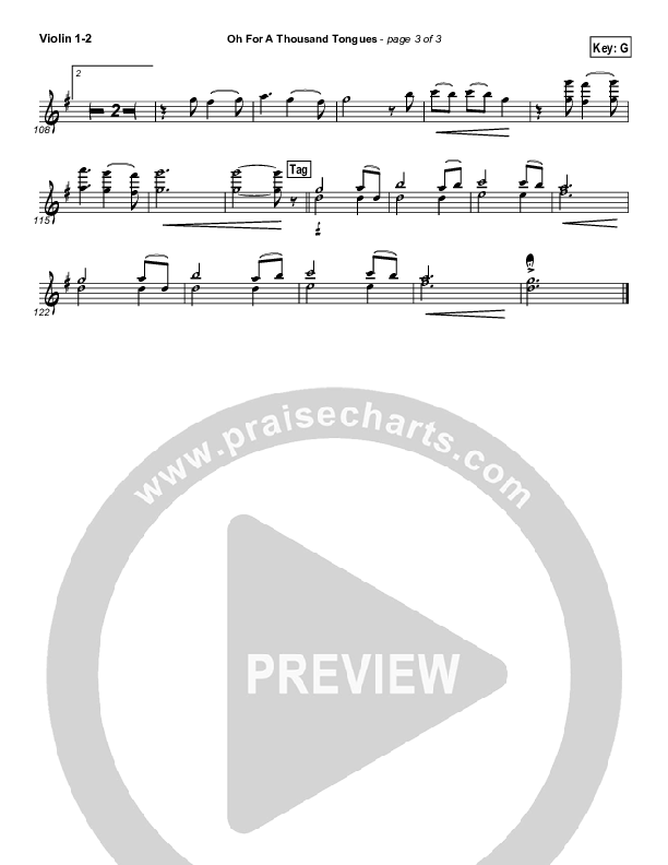 O For A Thousand Tongues To Sing Violin 1/2 (David Crowder)