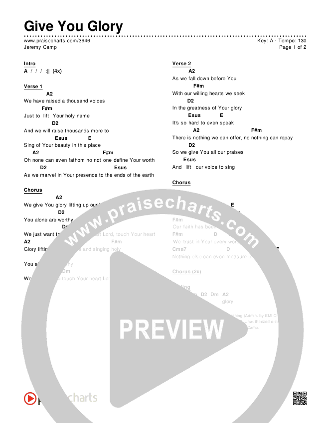 Give You Glory Chords & Lyrics (Jeremy Camp)