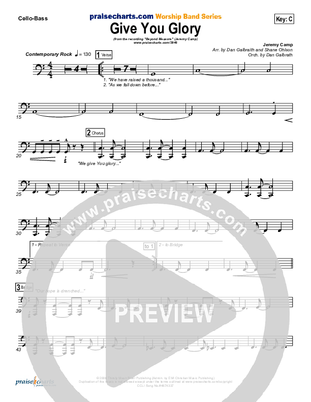 Give You Glory Cello/Bass (Jeremy Camp)