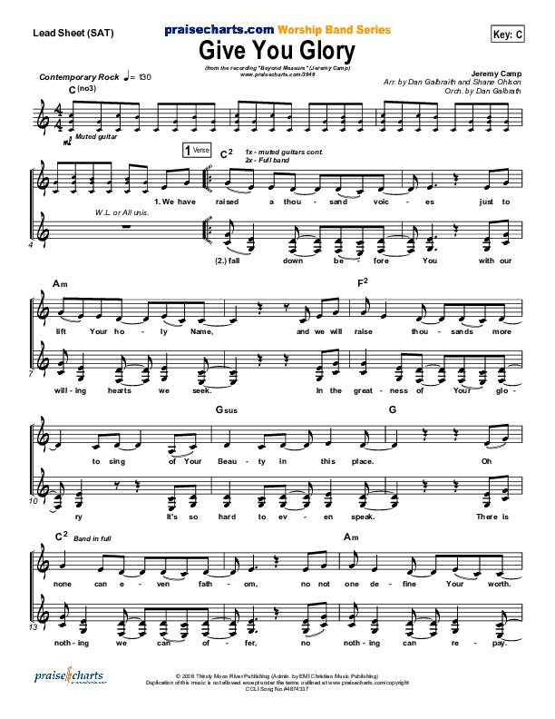 Give You Glory Lead Sheet (SAT) (Jeremy Camp)