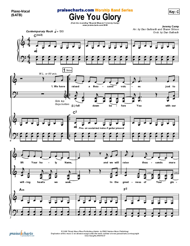 Give You Glory Piano/Vocal & Lead (Jeremy Camp)