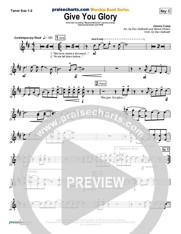 Give You Glory Tenor Sax 1/2 (Jeremy Camp)