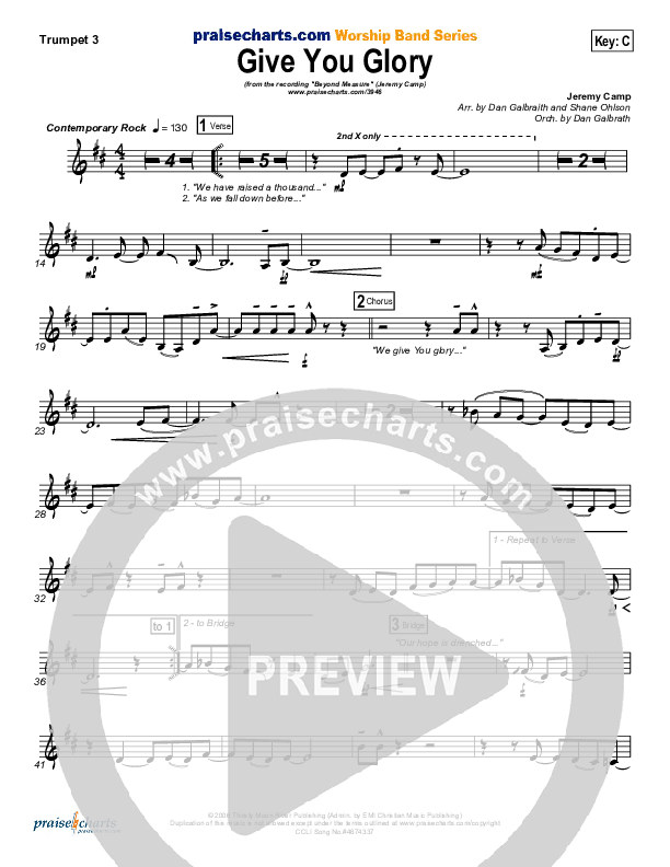Give You Glory Trumpet 3 (Jeremy Camp)