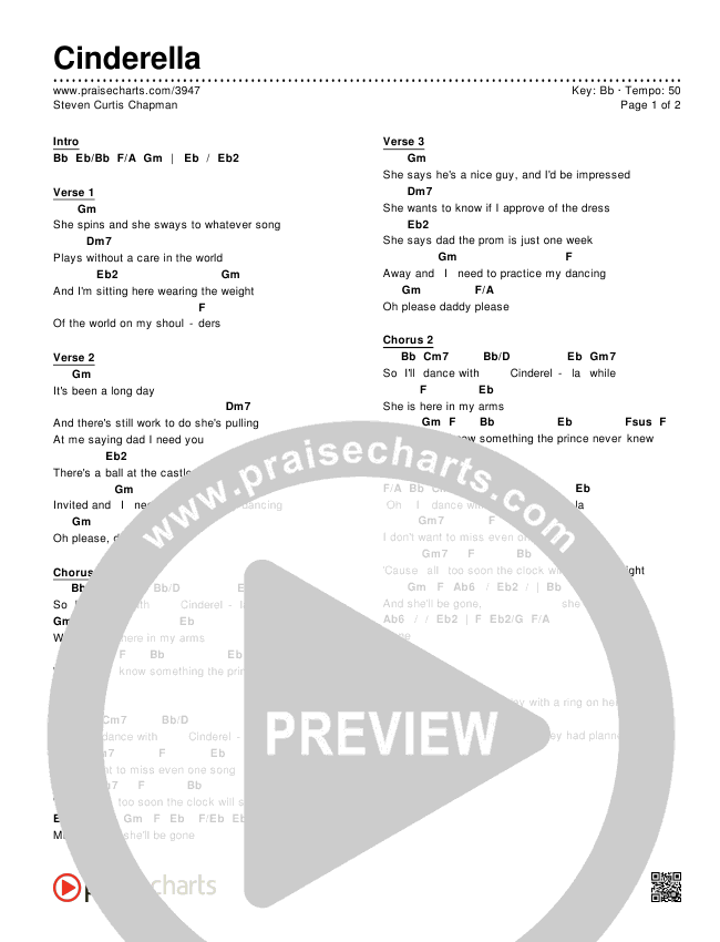 Cinderella Chord Chart Editable Steven Curtis Chapman Praisecharts