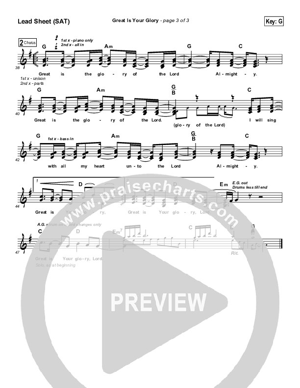 Great Is Your Glory Lead Sheet (Vicky Beeching)