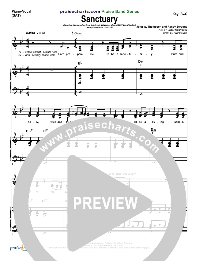 Sanctuary Sheet Music PDF (Jaci Velasquez) - PraiseCharts