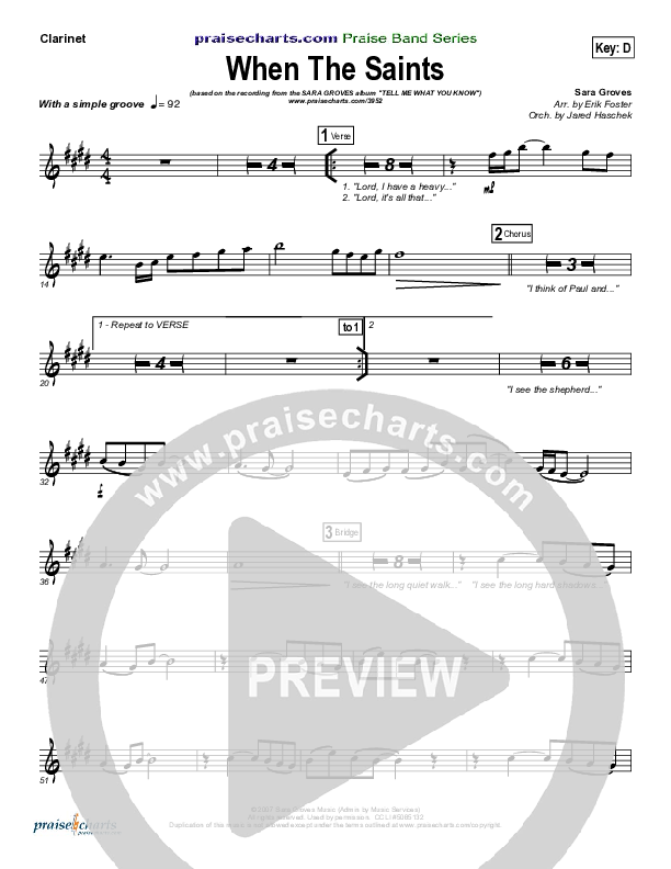 When The Saints Clarinet (Sara Groves)