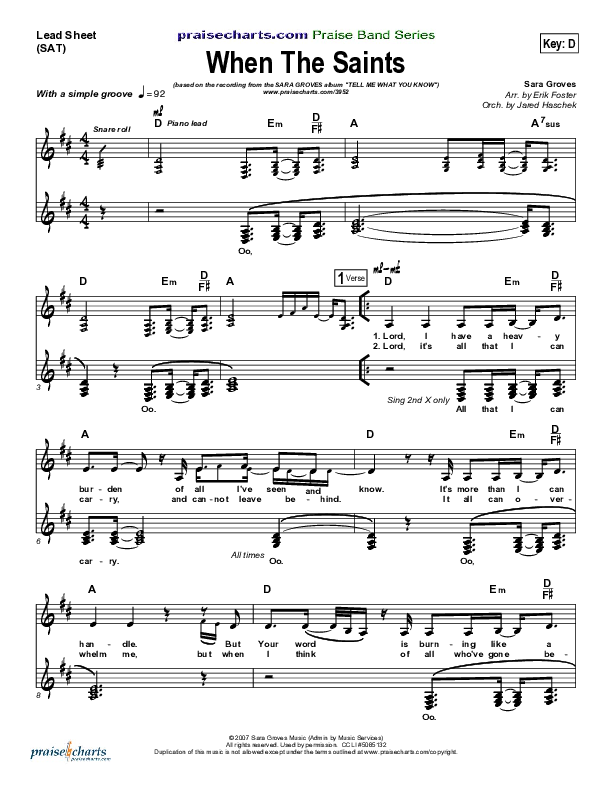When The Saints Lead Sheet (SAT) (Sara Groves)