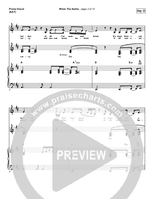 When The Saints Piano/Vocal (SAT) (Sara Groves)