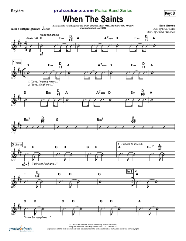 When The Saints Rhythm Chart (Sara Groves)