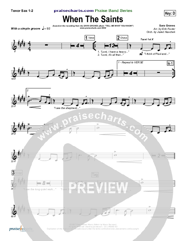 When The Saints Tenor Sax 1/2 (Sara Groves)