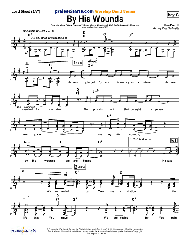 By His Wounds Lead Sheet (SAT) (Brian Littrell)