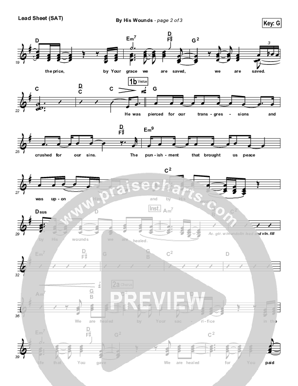 By His Wounds Lead Sheet (SAT) (Brian Littrell)