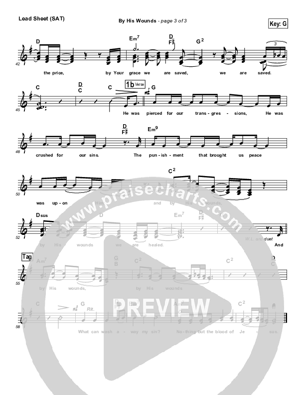 By His Wounds Lead Sheet (SAT) (Brian Littrell)
