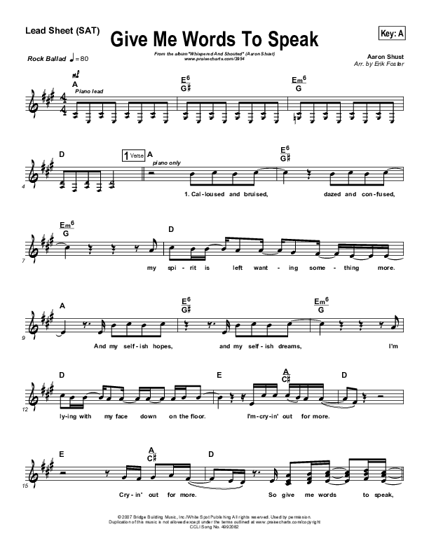 Give Me Words To Speak Lead Sheet (Aaron Shust)