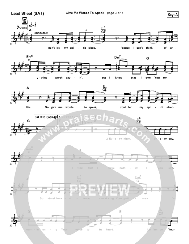 Give Me Words To Speak Lead Sheet (Aaron Shust)