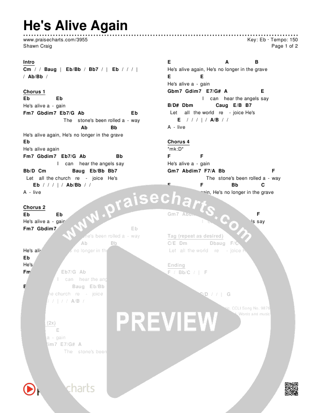 He's Alive Again Chords & Lyrics (Shawn Craig / Passion)