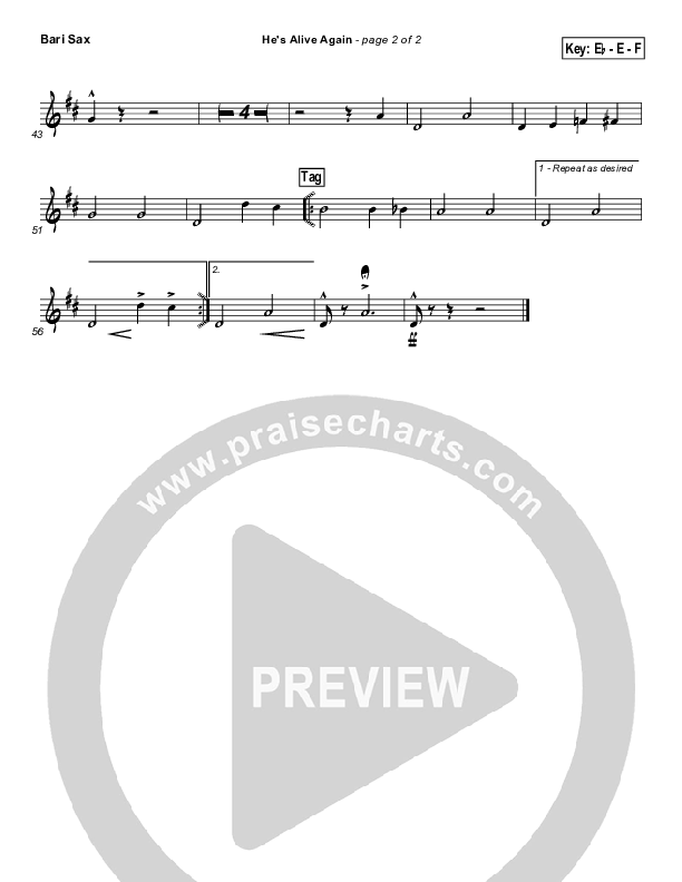 He's Alive Again Bari Sax (Shawn Craig / Passion)