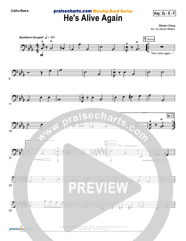 He's Alive Again Cello/Bass (Shawn Craig / Passion)
