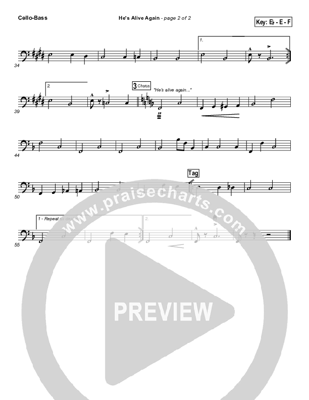 He's Alive Again Cello/Bass (Shawn Craig / Passion)