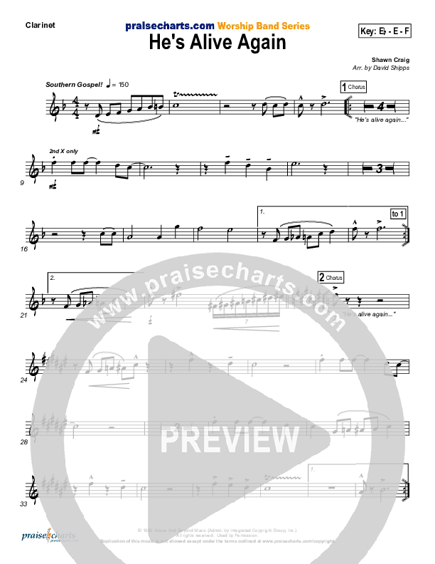 He's Alive Again Clarinet (Shawn Craig / Passion)