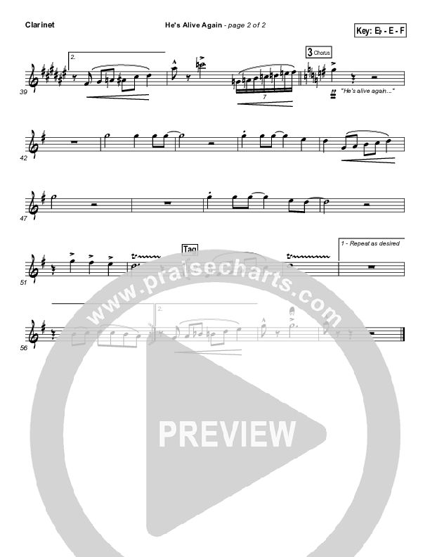 He's Alive Again Clarinet (Shawn Craig / Passion)