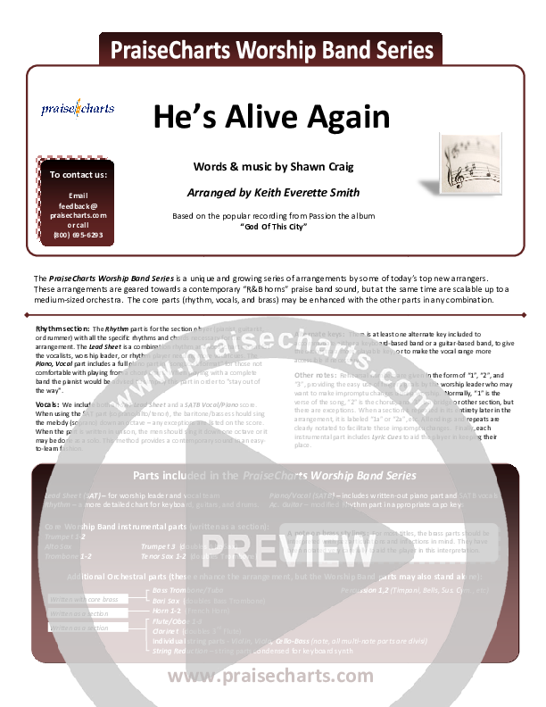 He's Alive Again Cover Sheet (Shawn Craig / Passion)